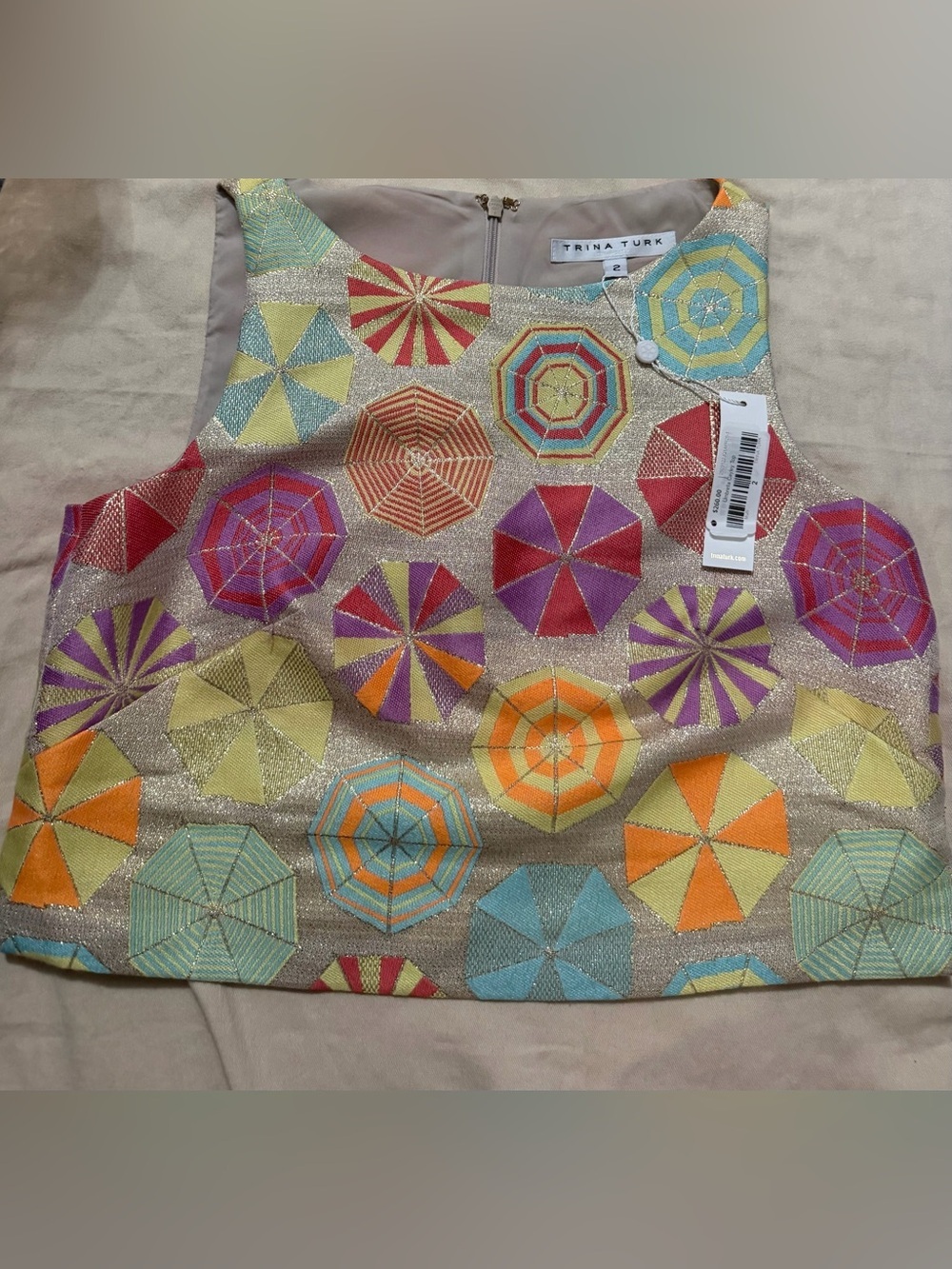 Trina Turk Metallic Cayley Top Embroidered Umbrella Motif Top